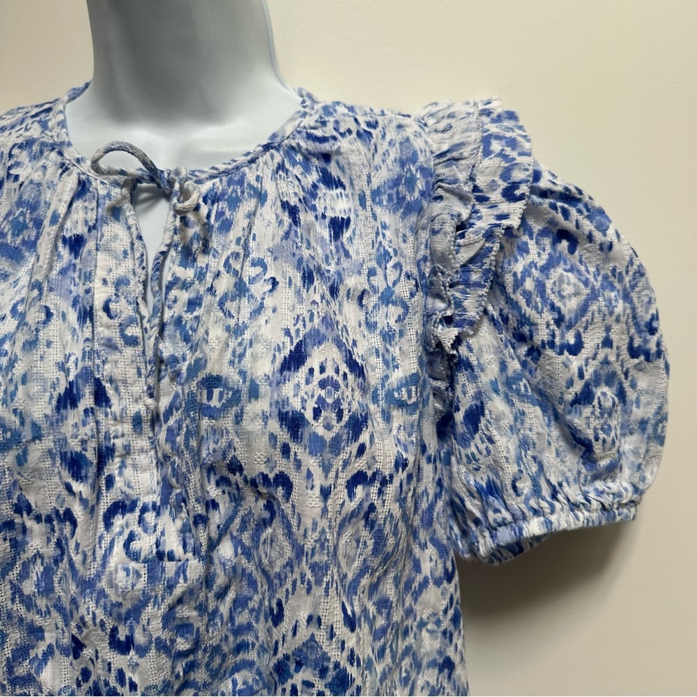 Olivaceous Blue and White Puff Sleeve Top - Picture 6 of 8